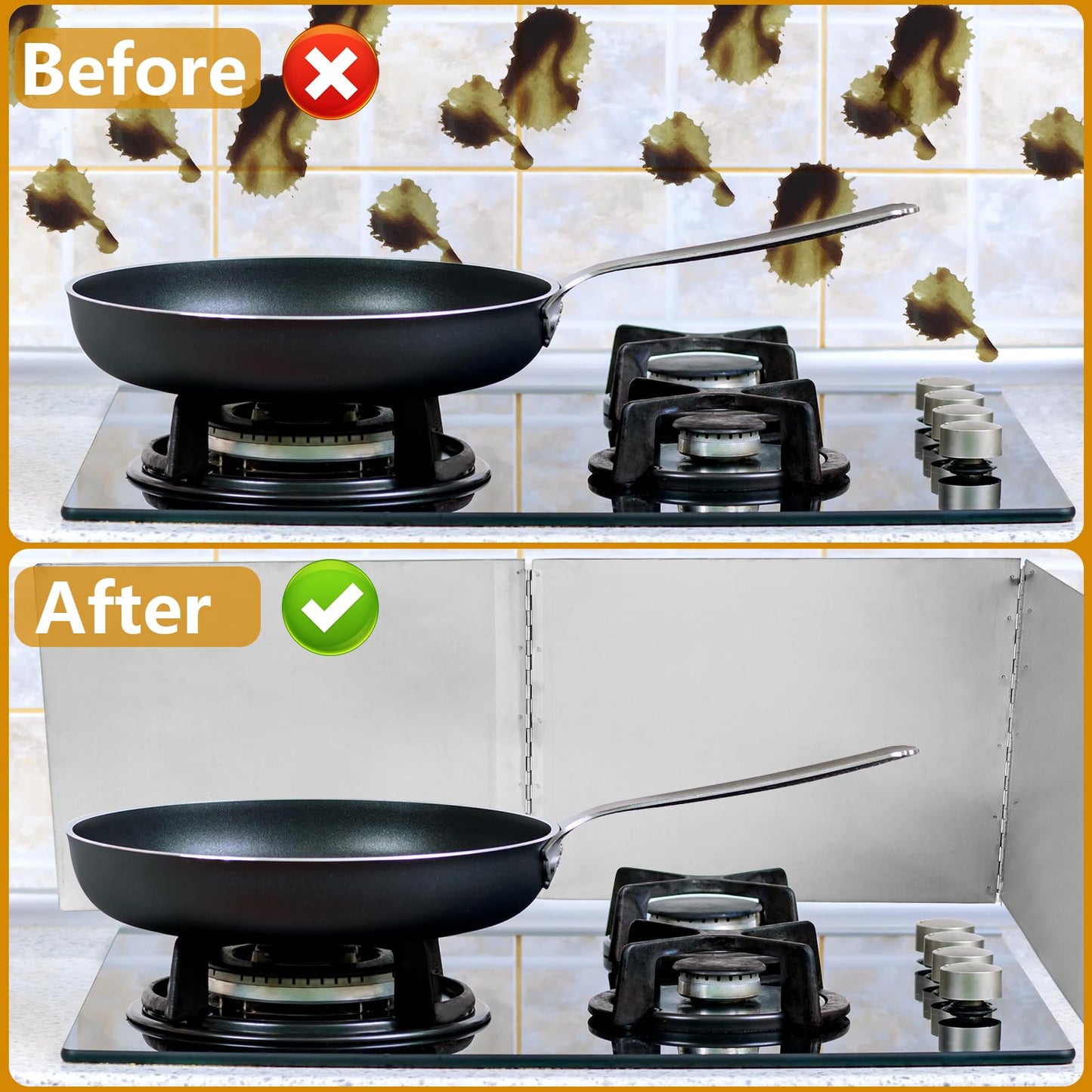 3 Sided Oil Splatter Guard, Upgrade Stainless Steel Anti Splatter Shield for Stove Top Cooktop, Foldable Grease Splatter Screen Oil Barrier, 15.7" x 11.8" (H)
