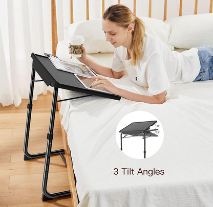 HUANUO TV Tray, Adjustable TV Tray Table - TV Dinner Tray on Bed & Sofa, Comfortable Folding TV Tray with 6 Height & 3 Tilt Angle Adjustments (Black)