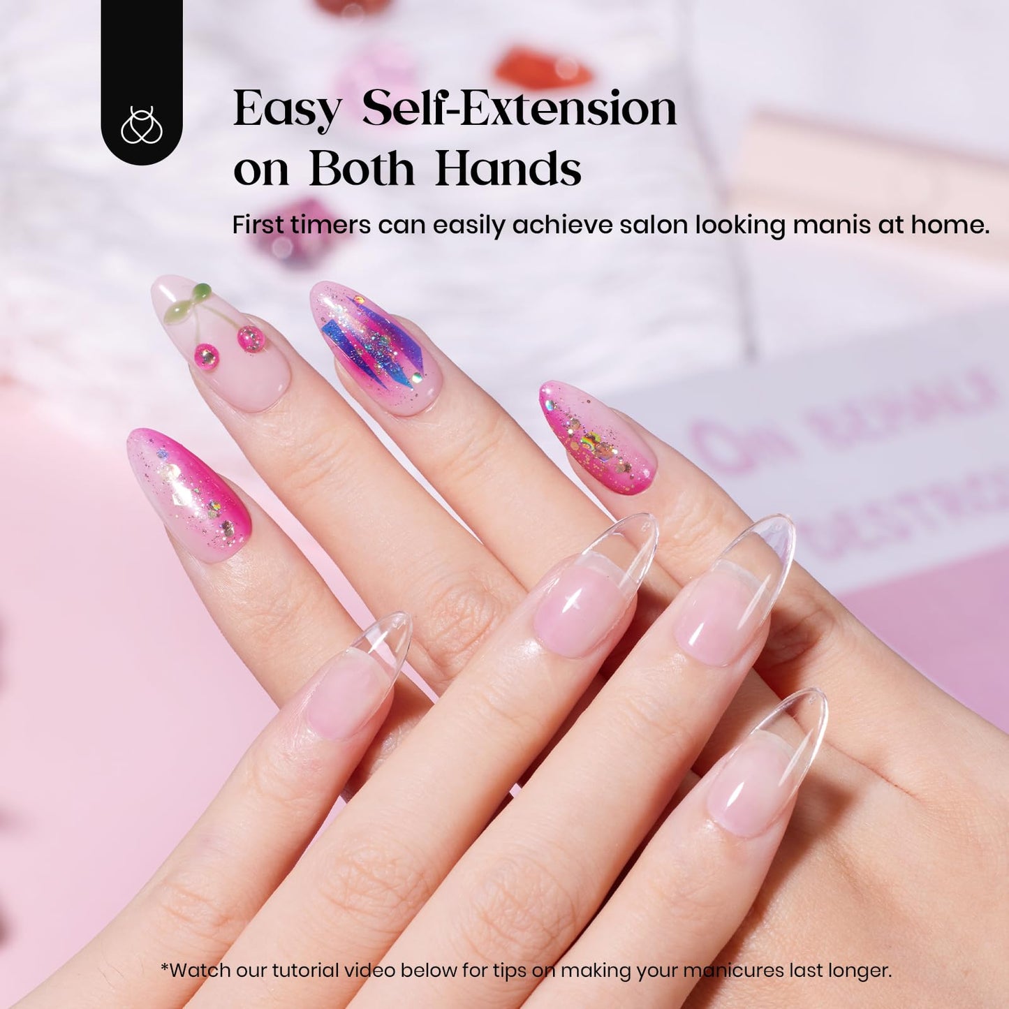 Beetles Gel Nail Extension Kit Almond Shape, Easy 9 in 1 Glue Uv Led Set Etch X Nail Tips Short Almond Half Matte Tips, Gift for Women & Girls, 504 pcs