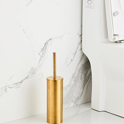 Brushed Gold Toilet Brush and Holder Set - Stainless Steel Toilet Bowl Scrubber with Replaceable Head & Splash Guard