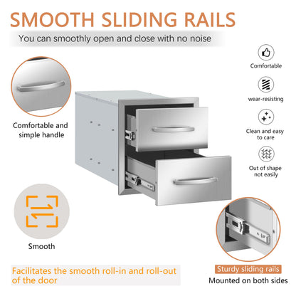 RAILEN Outdoor Kitchen Drawers 14" W x 15" H x 23" D Built-in BBQ Drawer Stainless Steel Access Drawers for Outdoor Kitchen Island or Grill Station