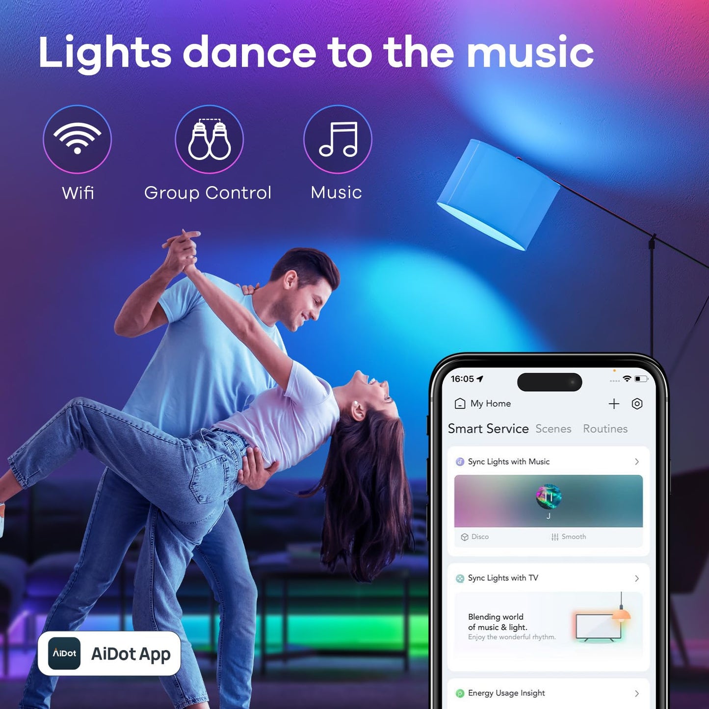 Linkind Matter Smart Light Bulb, Smart Bulbs Work with Apple Home, Siri, Alexa, Google Home, SmartThings, Color Changing Light Bulbs Music Sync RGBTW, Mood Lights, 2.4Ghz WiFi A19 E26 60W 800LM 6 Pack