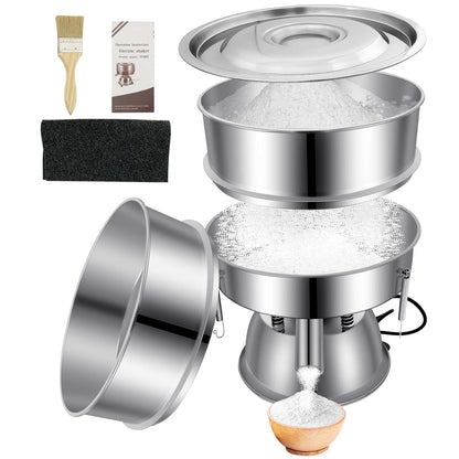 Automatic Sieve Shaker Machine, 110V Stainless Steel Vibrating Sifter with 40 & 60 Mesh Screens for Flour & Powders