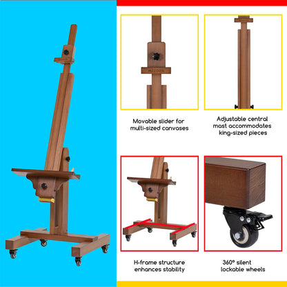 MEEDEN Extra Large Painting Easel: Solid Beech Wood Artist Studio Easel - Professional Art Easel Stand for Adults - Adjustable Movable Tilting Easels for Canvas up to 71"