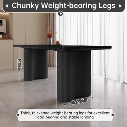 GraceNook 79" Rectangular Black Dining Table, Modern Kitchen Table with Sturdy Sleek Wave Support Legs for Living Room, Dining Room & Kitchen