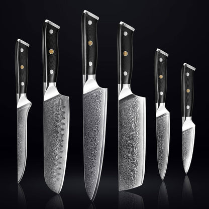 SENKEN 6-Piece Damascus Steel Kitchen Knife Set - Shogun Collection - 67-Layer Japanese VG10 Steel - Chef's Knife, Cleaver Knife, & More, Extremely Sharp Blades for Effortless Cutting, Luxury Gift Box