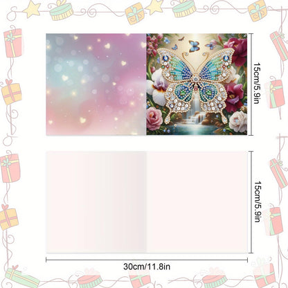 Tontut 8pcs Flower Butterfly Diamond Art Painting Greeting Card, 5D DIY Special Shape Diamond Painting Christmas Birthday Mother's Day Father's Day Teacher's Day Greeting Card Creative Gifts