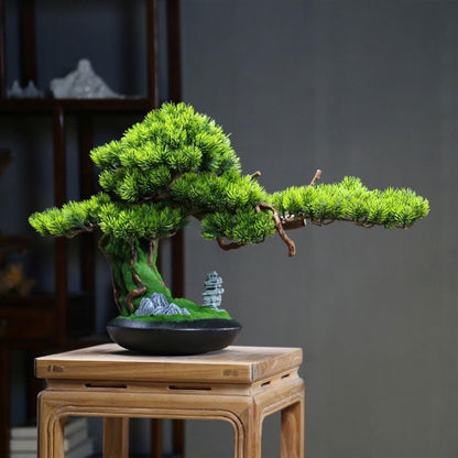 GRFIT Bonsai Artificial Tree Ornaments Simulation Luxury Light China, Entryway Cabinet Decorations, Office Landscaping, Hotel, Carving Wood Root Artificial Tree Plant