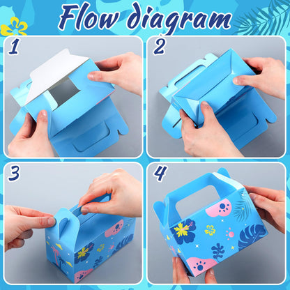 Bucherry 12 Pcs Blue and Pink Cartoon Party Favor Boxes Cute Cartoon Paper Gift Blue and Pink Candy Treat Bag for Halloween Birthday Hawaii Party Supplies, 6 x 3.3 x 3.6 Inches