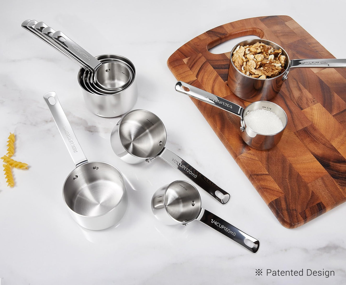 KEAWELL Premium 5-Piece Measuring Cups Set –1/4, 1/3, 1/2, 2/3, and 1 cup-18/10 Stainless Steel - Upscale, Durable, Stackable, Dishwasher Safe (Silver, 5PC Measuring Cups)