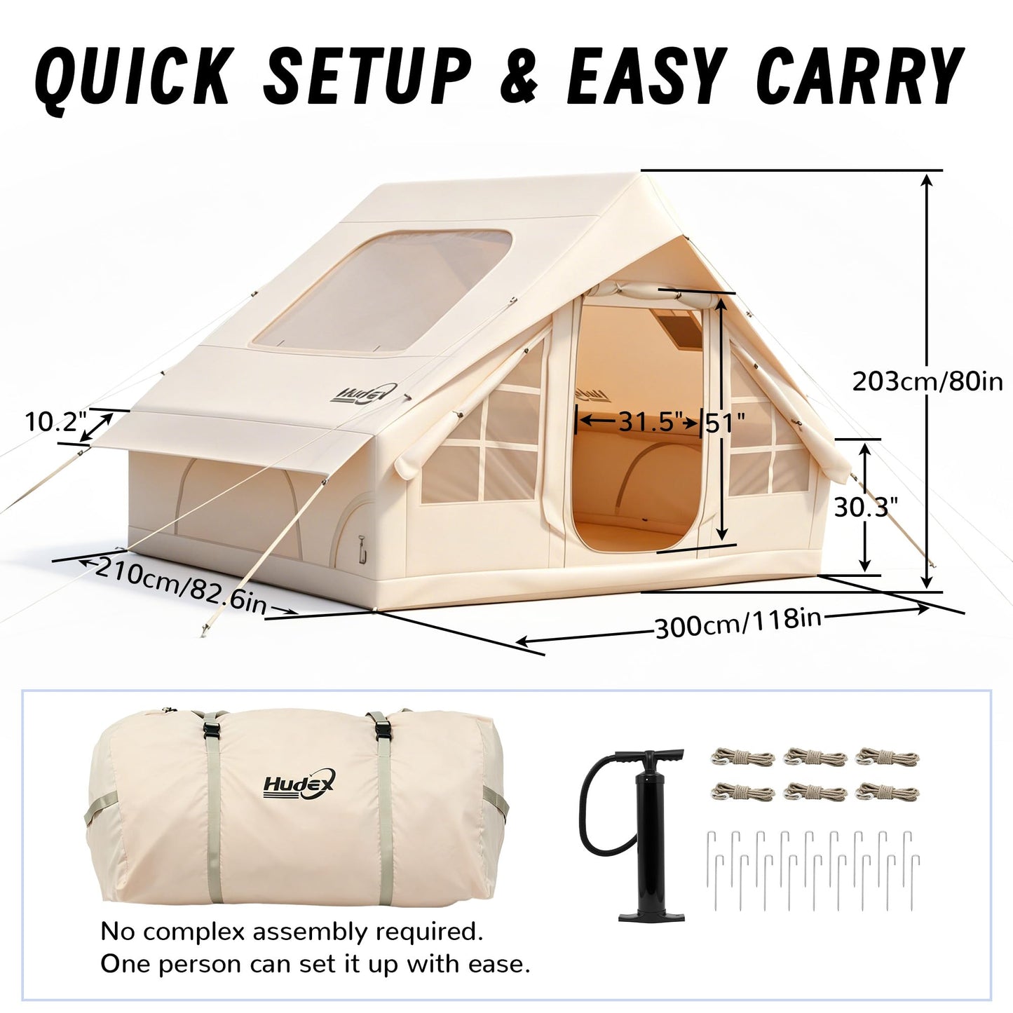 Inflatable Tent for Camping 4-6 Person-Blow Up Tent with Hand Pump-Oxford Waterproof Air Tent with Stove Jack – Portable Hot Tent for Family Glamping, Outdoor Festival（Quick Setup-5 Min for 4 Season）