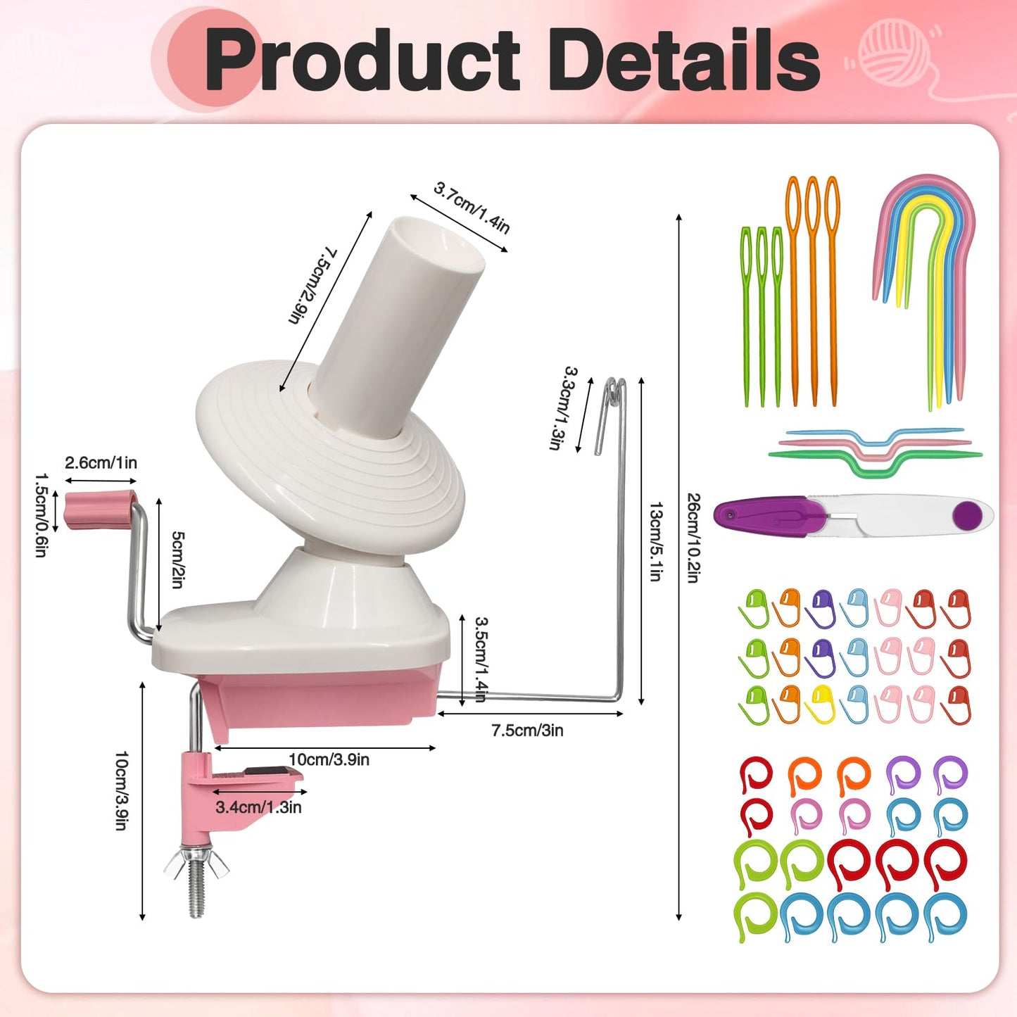 Essovee Yarn Ball Winder, Efficiently Yarn Cake Winder with Lower Noise for Crochet Knitting Combo Easy Installation 3.5 oz Portable Spinner for Crocheting