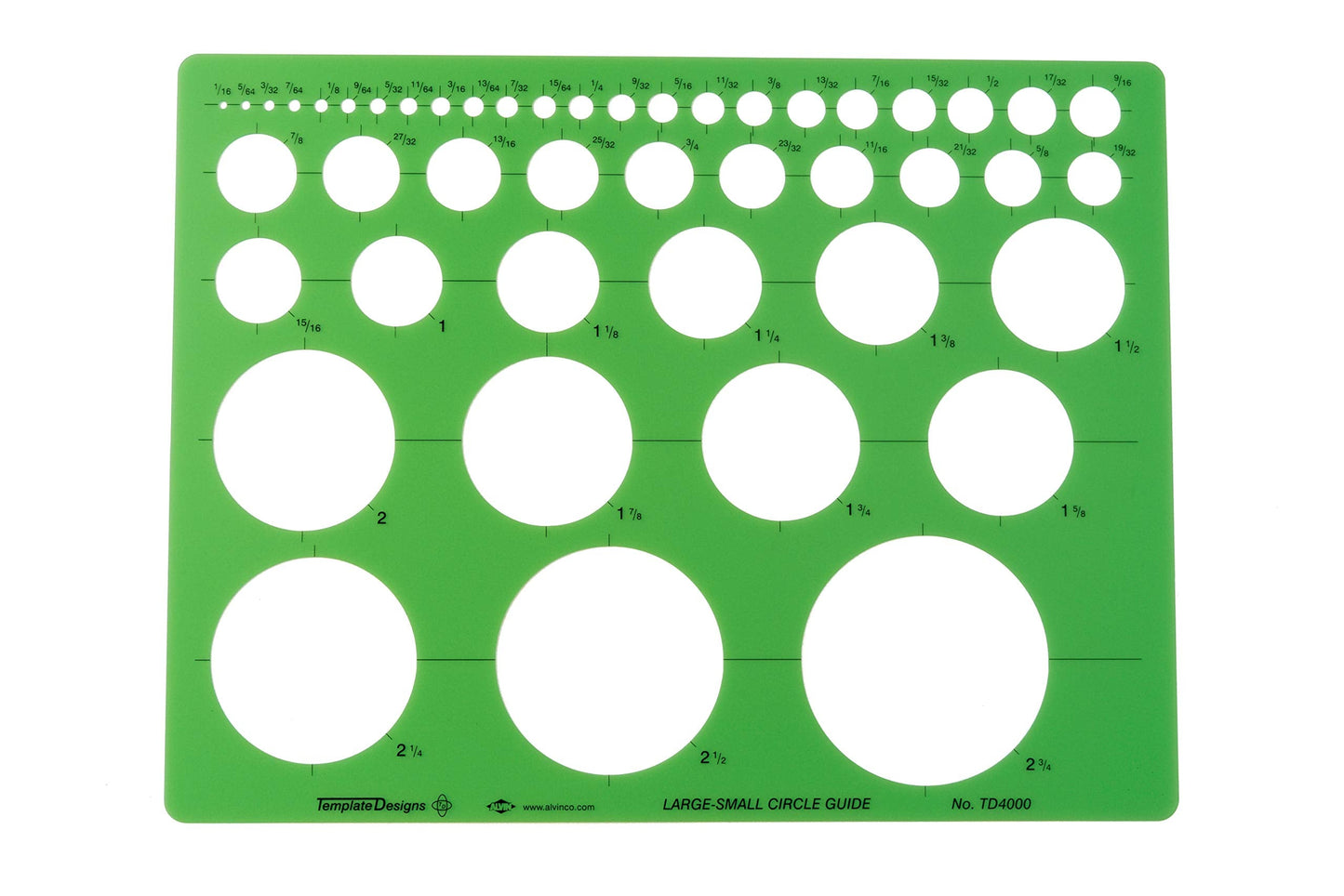 Alvin, Circle Guide Template, 46 Circles, 8.625 inches x 11.125 inches x .030 inches