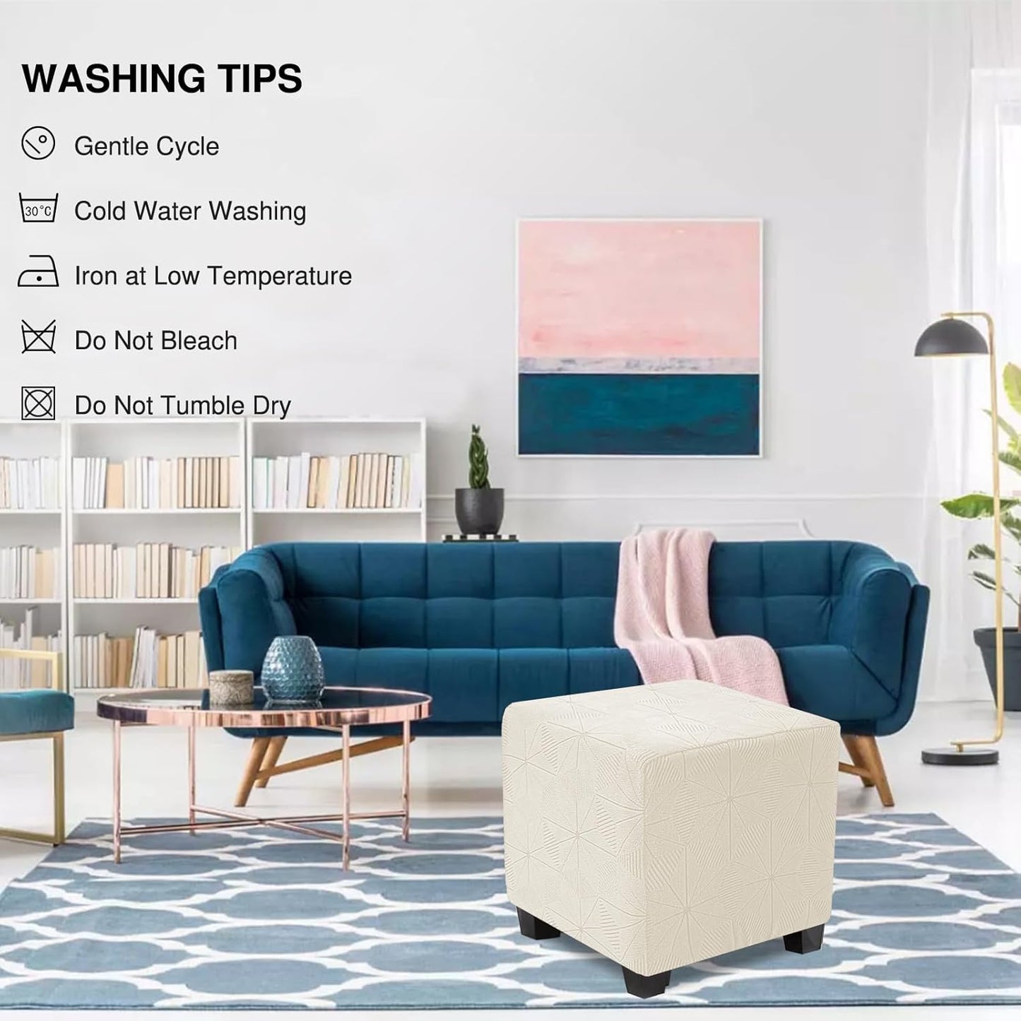 1PC NeColorLife Small Square Ottoman Cover, Stretch Knitted Jacquard Slipcover for Footstool Storage Ottoman, Soft