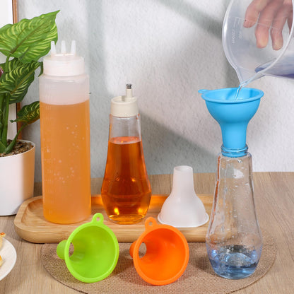 Silicone Funnels, 4 Pieces Wide Mouth Funnel Flexible Condiment Sauce Canning Set Flexible Kitchen Funnel for Home Restaurant Squeeze Bottles Jars Cans, Spice Filling Bottles Liquid Oil, 3 x 1 Inch