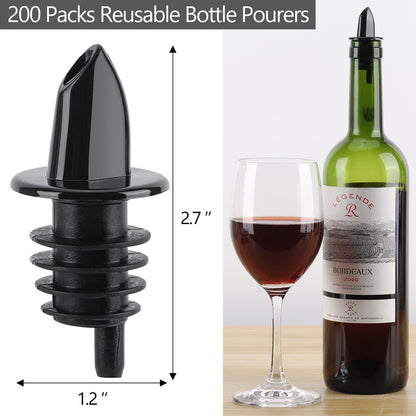 200 Pack Bottle Pourers Wine Pourers Plastic Liquor Free Flow Pourers Spout Pourer Black for Kitchen Olive Oil Mixed Drinks, 2.7 * 1.2 Inch