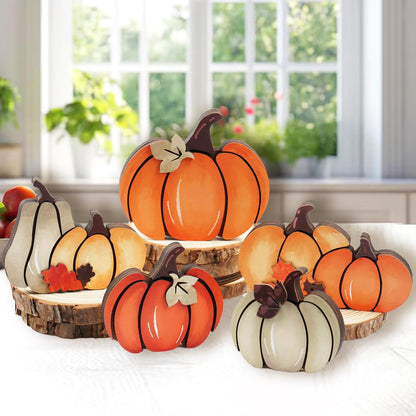 5PCS Wooden Pumpkin Fall Decor- Double Side Fall Pumpkin Decorations for Home Thanksgiving Table Centerpieces for Home, Office, Mantel and Shelf Autumn Decorations (D5)