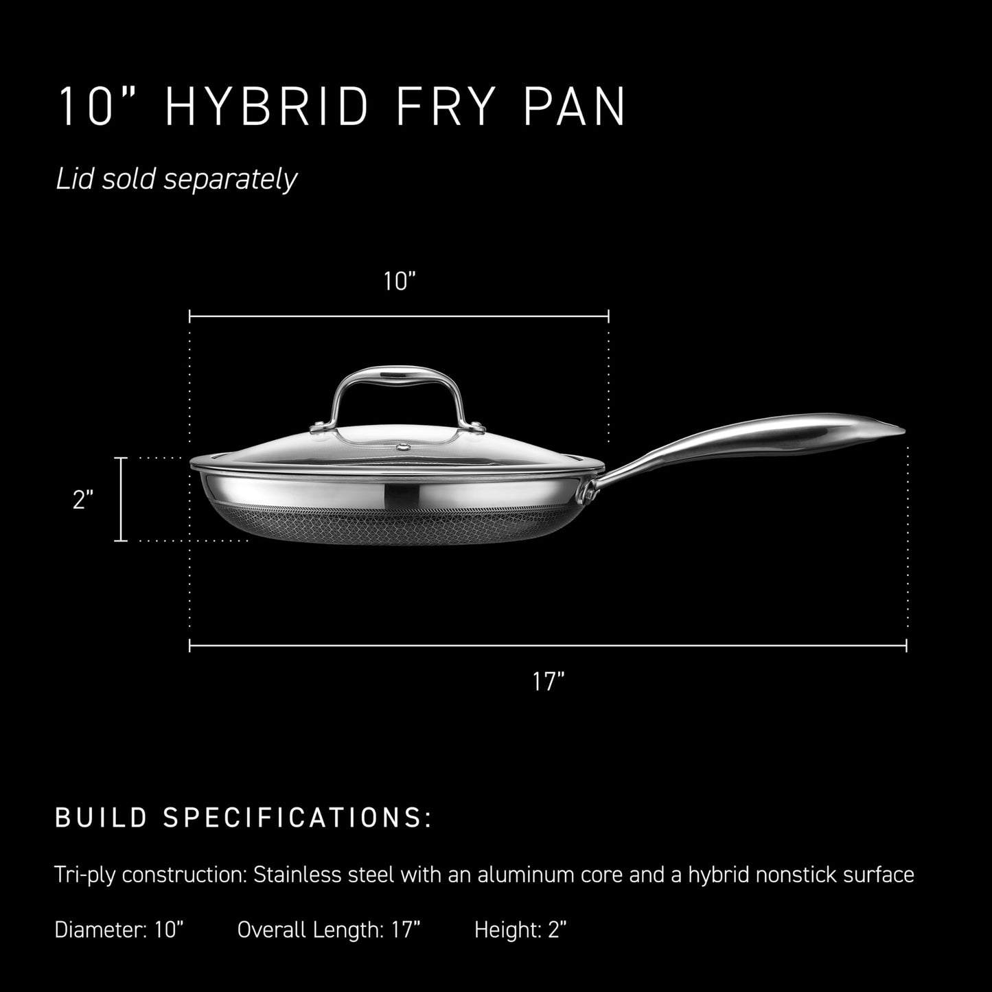 HexClad Hybrid Nonstick 10-Inch Frying Pan, Stay-Cool Handle, Dishwasher-Friendly, Oven-Safe Up to 900°F, Induction Ready, Compatible with All Cooktops