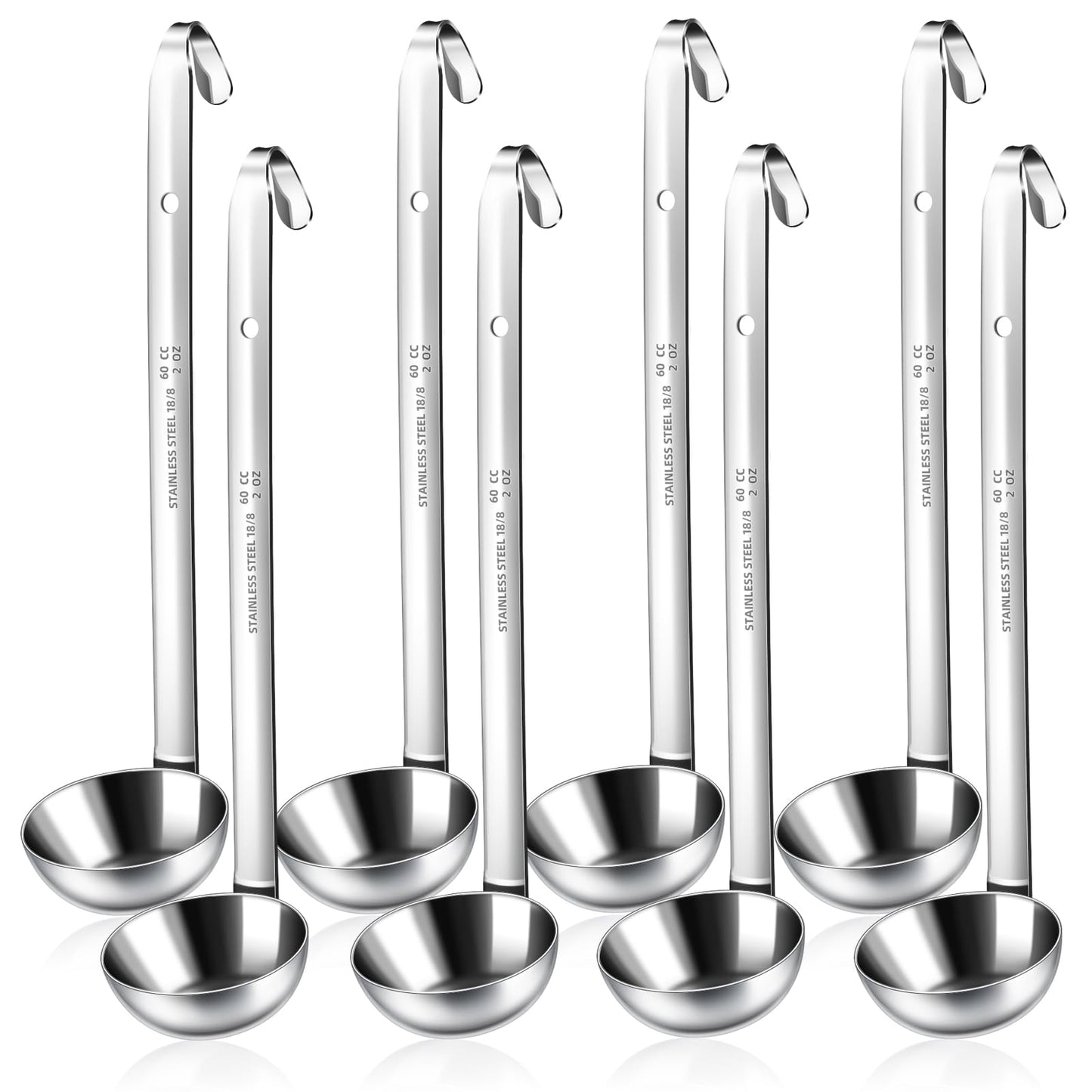 BARAFAT 8pcs Stainless Steel Ladle 2 Oz Soup Ladle 10" long Spoon Heavy-Duty Metal Spoon Sets big spoons for cooking Serving Soups, Gravy, Portioning, Stirring