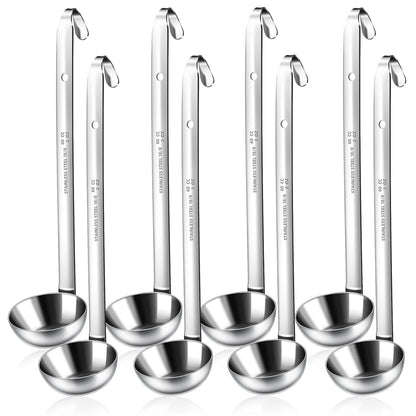 BARAFAT 8pcs Stainless Steel Ladle 2 Oz Soup Ladle 10" long Spoon Heavy-Duty Metal Spoon Sets big spoons for cooking Serving Soups, Gravy, Portioning, Stirring