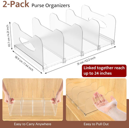 2-Pack Closet, Closet, SURETIVIAN Purse Organizers for Adjustable Small Shelf Divider Rack for Clear Handbag Storage