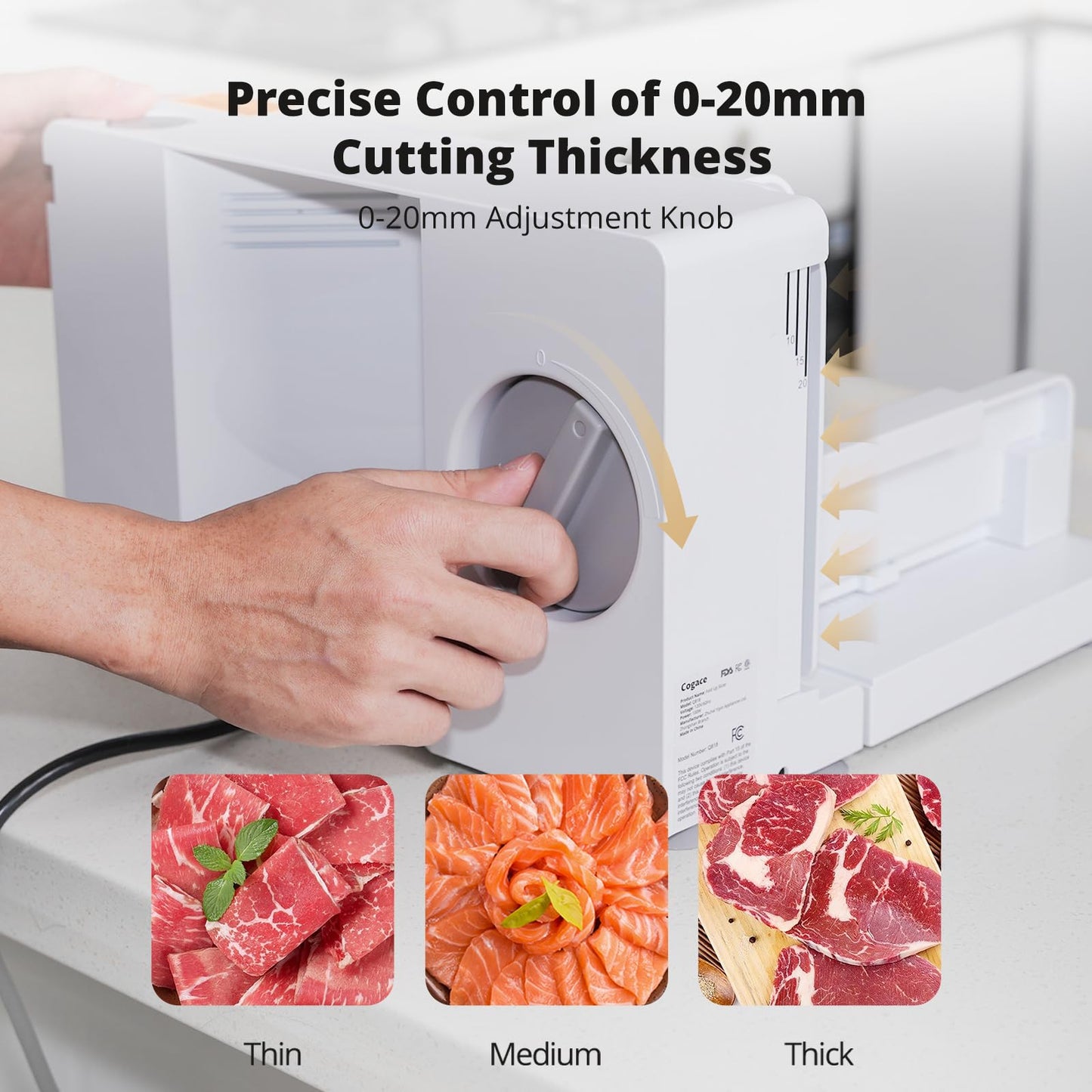 Foldable Meat Slicer, Electric Food Slicer with RSG 6.7" Stainless Steel Blade, Child Lock Protection, 0-20mm Adjustable Thickness, Food Slicer Machine for Meat Bread Cheese Fruits and Vegetables