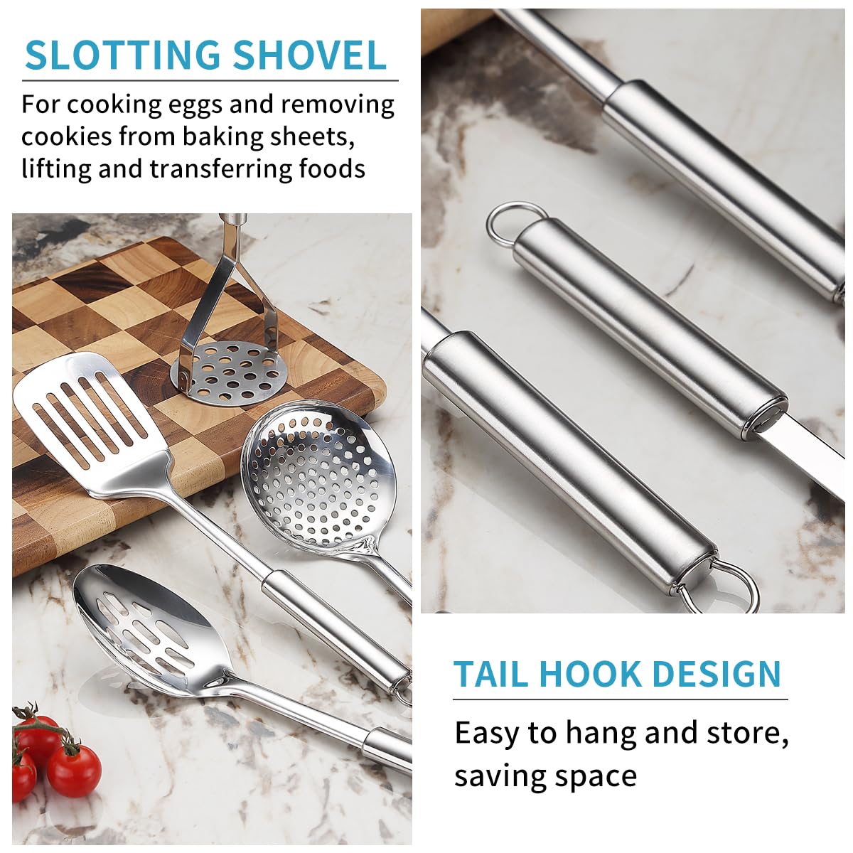 Reanea Kitchen Utensils Set, 39 Pieces Stainless Steel Cooking Utensils Set, Spoon Spatula Set with Sturdy Stainless Steel Utensil Holder, Dishwasher Safe