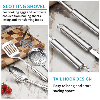 Reanea Kitchen Utensils Set, 39 Pieces Stainless Steel Cooking Utensils Set, Spoon Spatula Set with Sturdy Stainless Steel Utensil Holder, Dishwasher Safe