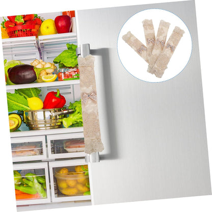 6pcs Refrigerator Handle Gloves, Lace Gloves Door Handle Covers for Appliances, Kitchen Appliance Cover, Beige Fabric
