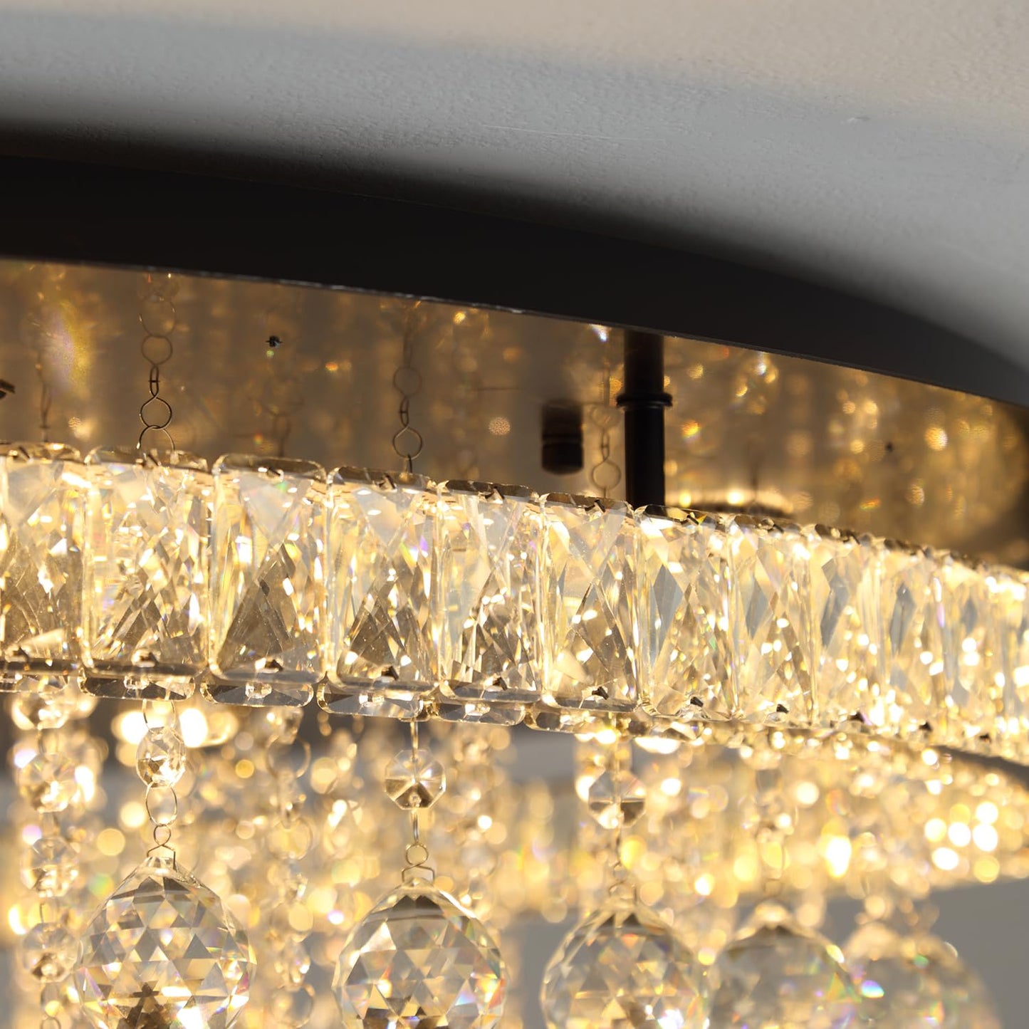 Shial Lighting Dia 24" Modern Crystal Chandeliers for Dining Room,Black Raindrop Chandelier Flush Mount Chandeliers for Living Room Bedrooms Dining Room Dimmable 2700k 4500k 6000k