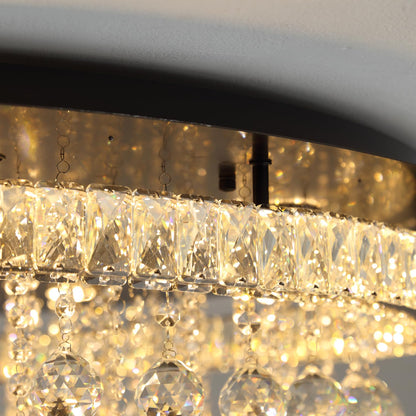 Shial Lighting Dia 24" Modern Crystal Chandeliers for Dining Room,Black Raindrop Chandelier Flush Mount Chandeliers for Living Room Bedrooms Dining Room Dimmable 2700k 4500k 6000k