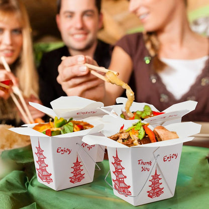 Nitial 150 Pcs 8 oz Chinese Take out Boxes Pagoda Take out Food Container Disposable Chinese Containers Food Boxes for Picnic, Restaurants, Asian Theme Party Favors Decorations