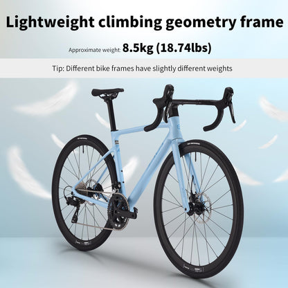 SAVADECK Carbon Fiber Lightweight Road Bike – Full Carbon Frame, Fork, Handlebar & Seatpost, Hydraulic Disc Brake with Shimano 105 R7100 24-Speed Drivetrain – Racing Bicycle for Adults(Blue,56cm)