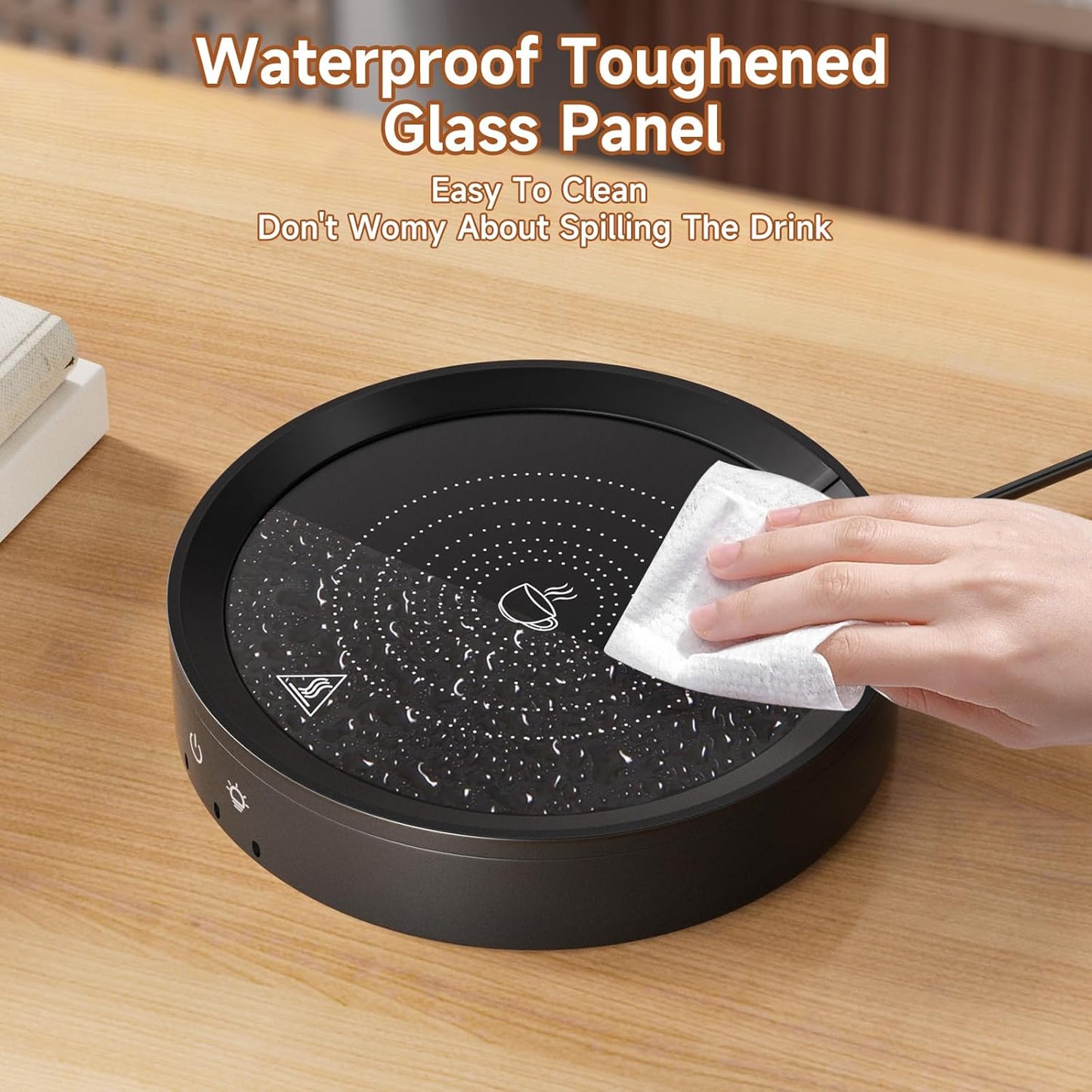 Trivoxia 36W 3 Settings, (2-12H), 176F, Mug Warmer, Temperature Auto Shut Off Max Wood Grain Design with Ambient