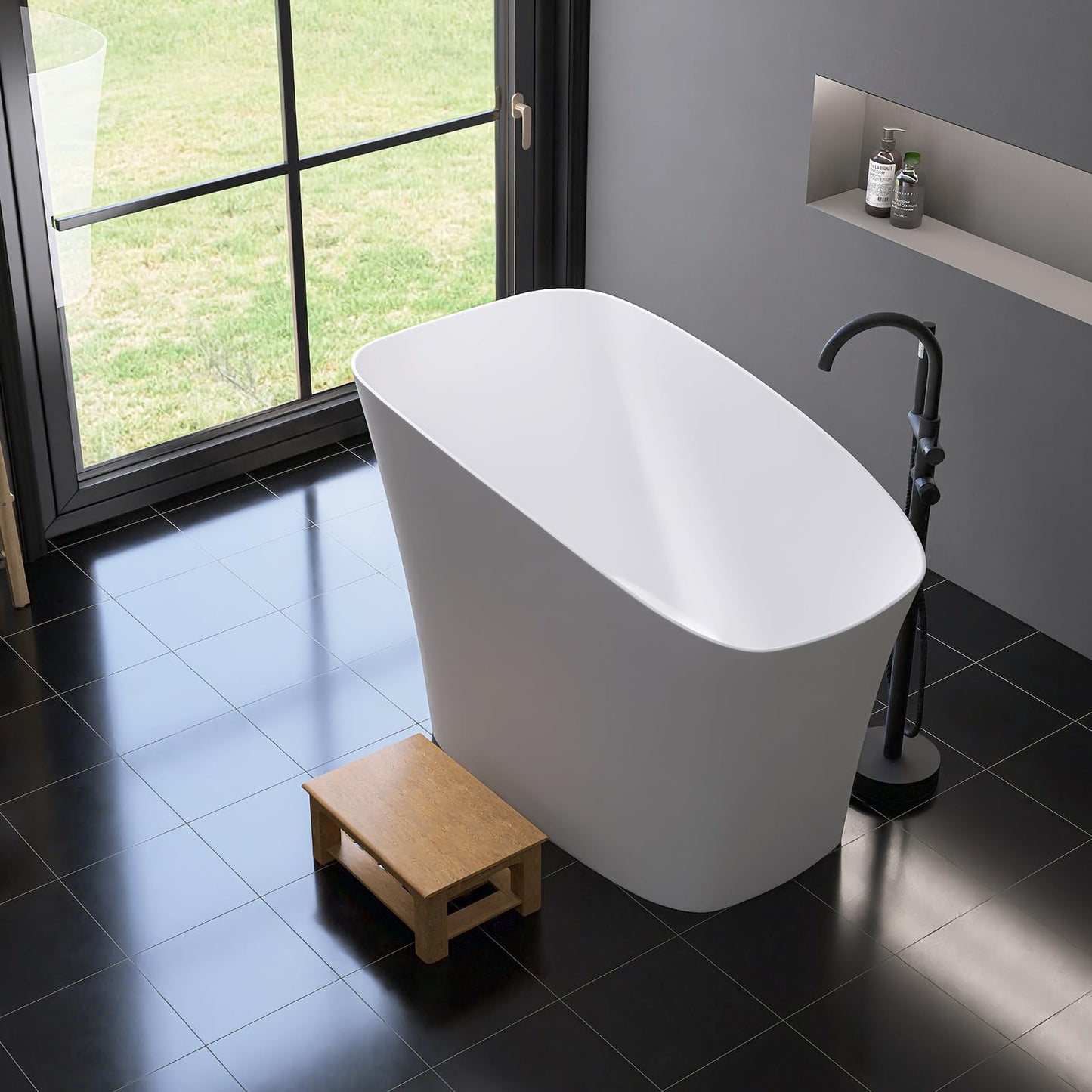 MEDUNJESS 51'' Japanese Soaking Tub Freestanding Bathtub Resin Stone Bathtubs Deep soaking Tub with Overflow and Pop-up Drain - White