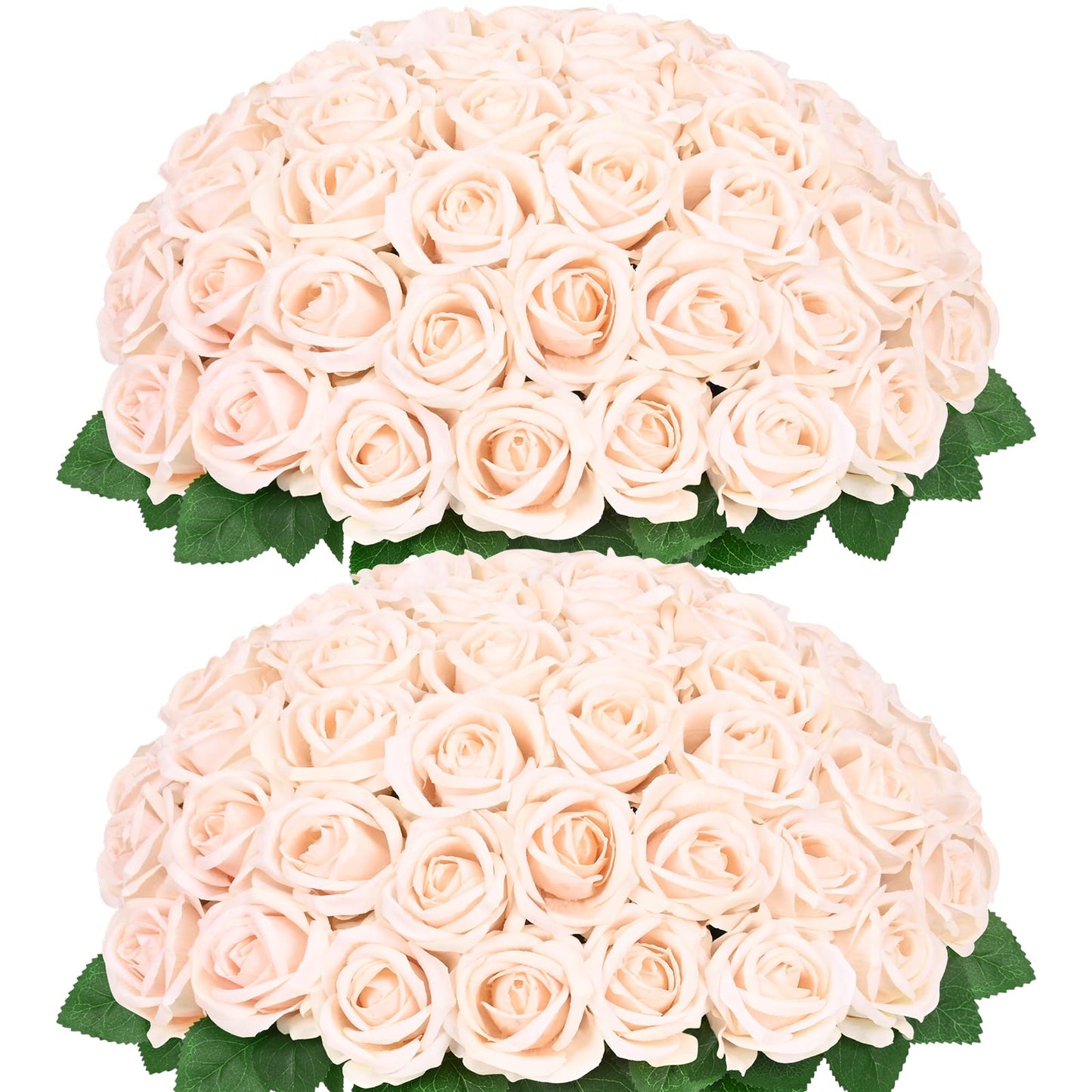 50 Pcs Champagne Roses Artificial Flowers, Real Touch Velvet Roses Bouquet Fake Flowers Bulk, Artificial Roses with Long Stems for Birthday Gift Women Mom DIY Bridal Wedding Centerpiece Decorations