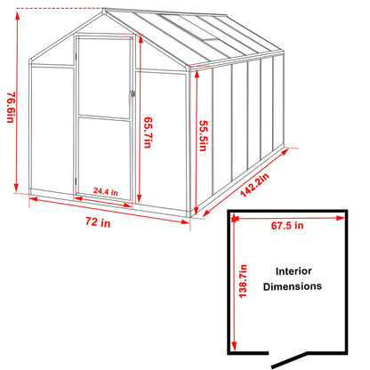 VEIKOU 6’x12’ Greenhouse for Outdoors, Upgraded Rivet Structure with 2 Vents, Lockable Door, 4mm Twin-Wall Polycarbonate, Aluminum Heavy Duty Greenhouse for Winters, Gray