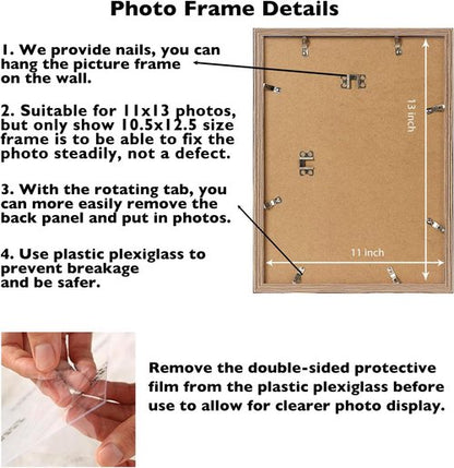 JCJMY 11x13 Rustic Brown Picture Frame - Versatile Wall Mounting for Horizontal or Vertical Display