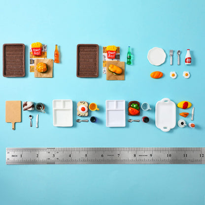 38 Pcs Miniature Food Toy Miniature Doll House Accessories Miniatures Play Sets Small Doll Food Dollhouse Foods, Hamburger Fries Soda Milk Juice Fast Foods Set for Pretend Kitchen(Fresh Style)