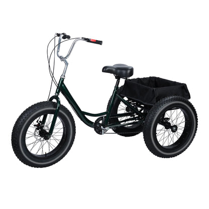 Masiunoz Fat Tire Tricycle for Adults with 450 lbs Capacity, 7-Speed, 20" x 4" Fat Tires, Double Disc Brake and Large Rear Basket for Commuting, Shopping, Camping,Adults Tricycle