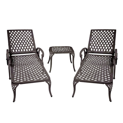 Karzibo Cast Aluminum Outdoor Chaise Lounge Chair with Wheels, Patio Chaise Lounge with 3-Position Adjustable Backrest, Outdoor Tanning Chair Patio Lounge Chair, Brown