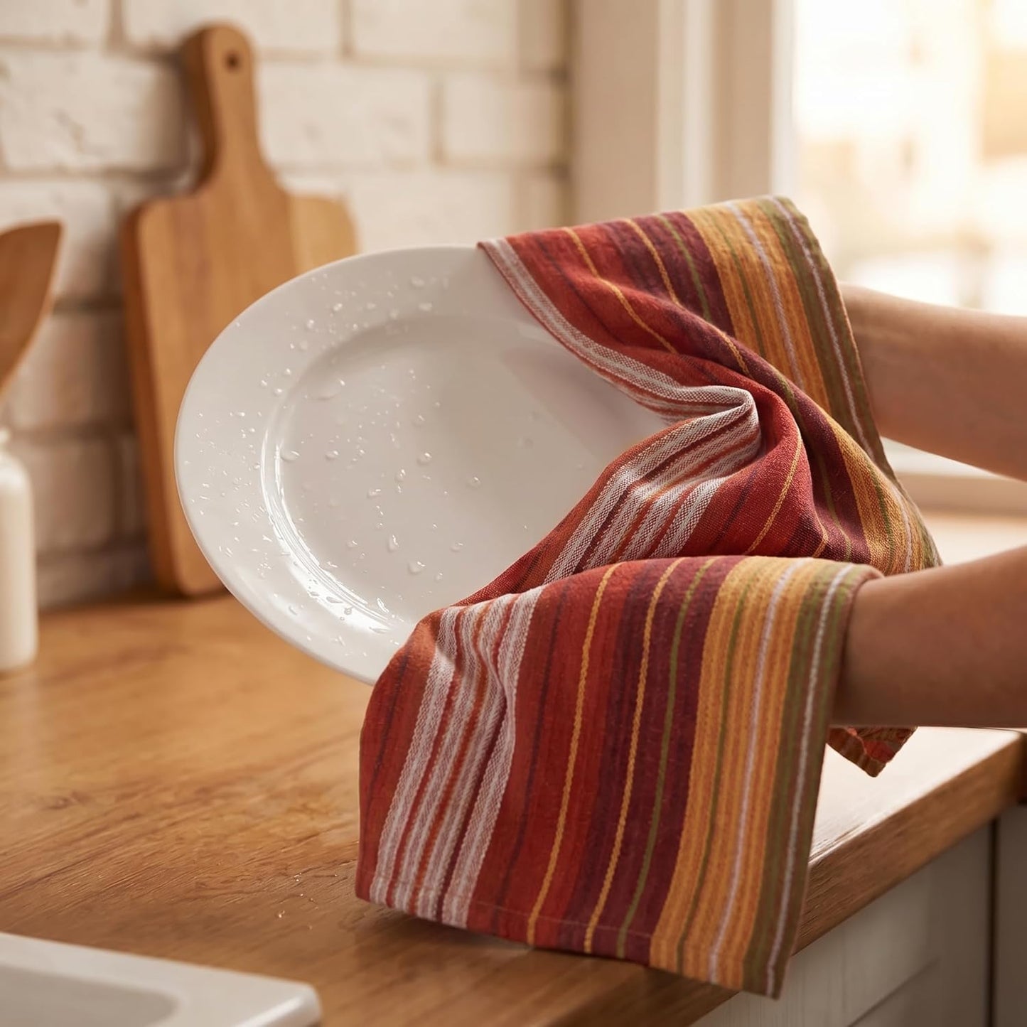Set 6 20" X30 100% Urban Villa Kitchen Towels Harvest Stripes Towels of Cotton Highly Absorbent Quick Drying Dish