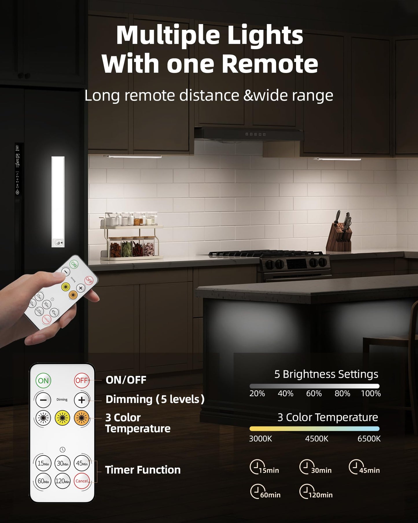 AMETHEUS 12inch Under Cabinet Lighting with Remote, 2400mAh Rechargeable Motion Sensor Light Indoor, Wireless Closet Lights, Dimmable, 3 Color Temps, Magnetic for Kitchen, Stairs (4 Pack)