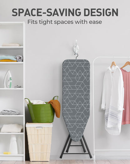 LyriFine Ironing Board, 2-in-1 Ironing and Steaming Board, Sturdy Steel Frame Iron Board with Non-Slip Feet, Heat Resistant Cover Iron Board, Foldable Compact Ironing Board with Hook, 14″ x 43″ Gray