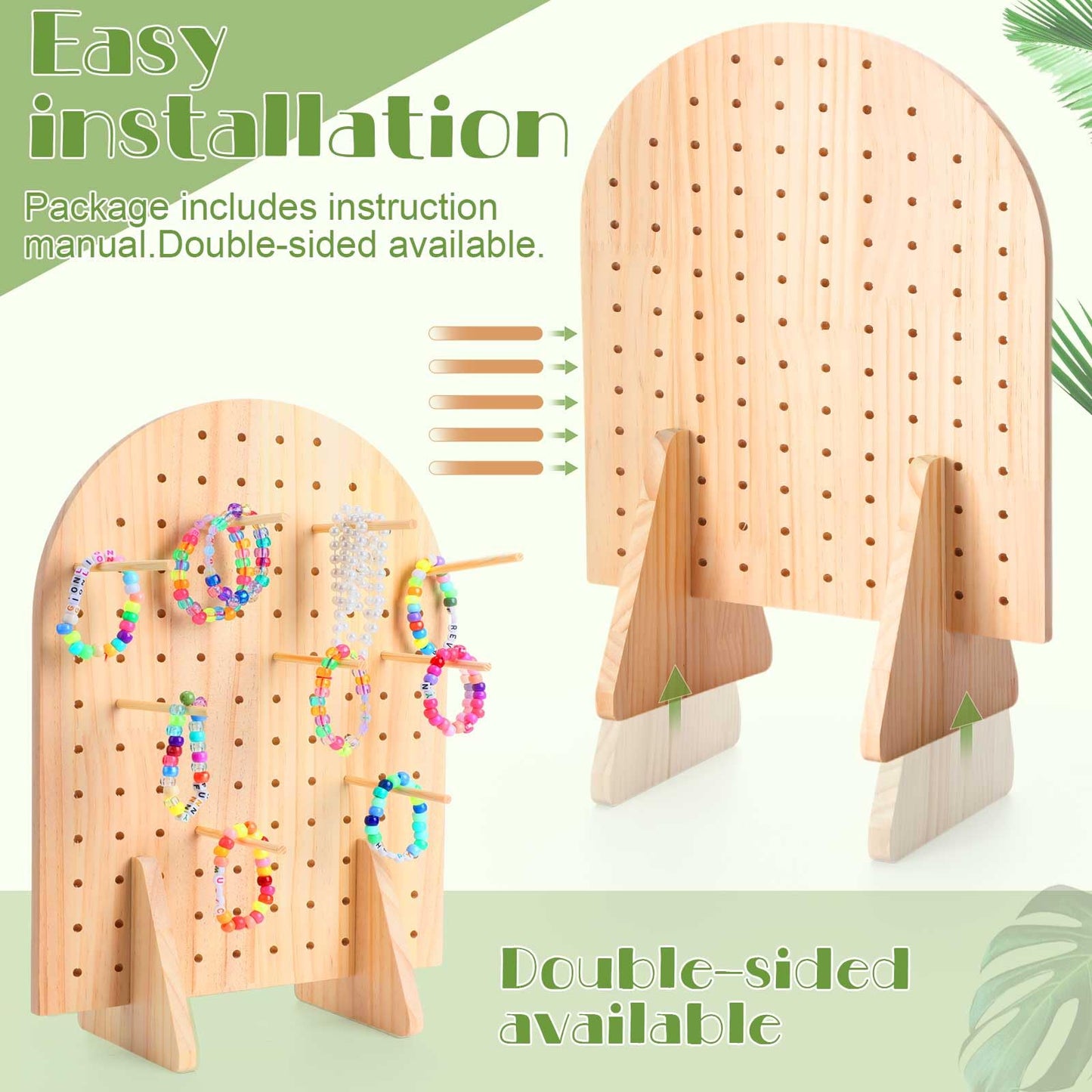 Colingmill 4 Sets Keychain Display Stand Wooden Pegboard Display Stand with 25 Pcs Dowel Rods Oval Bracelet Organizer Holder for Jewelry, Craft Shows, Necklace, Selling, 15.75" x 11.81" (Wood)