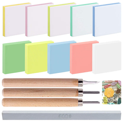 Keadic 14 Pieces Rubber Stamp Carving Blocks Kit with Rubber Carving Blocks, Carving Tools & Grindstone for Creating Artistic Prints, Card Crafting, Printmaking or Other Paper Crafts