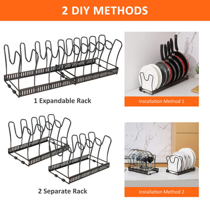 Pot Rack Organizer -Expandable Pot and Pan Organizer for Cabinet,Pot Lid Organizer Holder with 10 Adjustable Compartment for Kitchen Cabinet Cookware Baking Frying Rack,Bronze