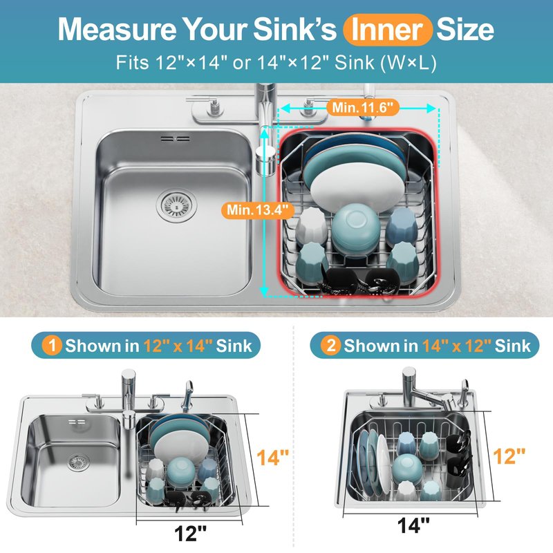 GSlife Small in Sink Dish Drying Rack - Stainless Steel Compact Dish Drainer for RV Kitchen Apartment Sink, Rust Resistant Inside Sink Rack, 1–2 Person Households, 11.6" W x 13.4" L, Silver