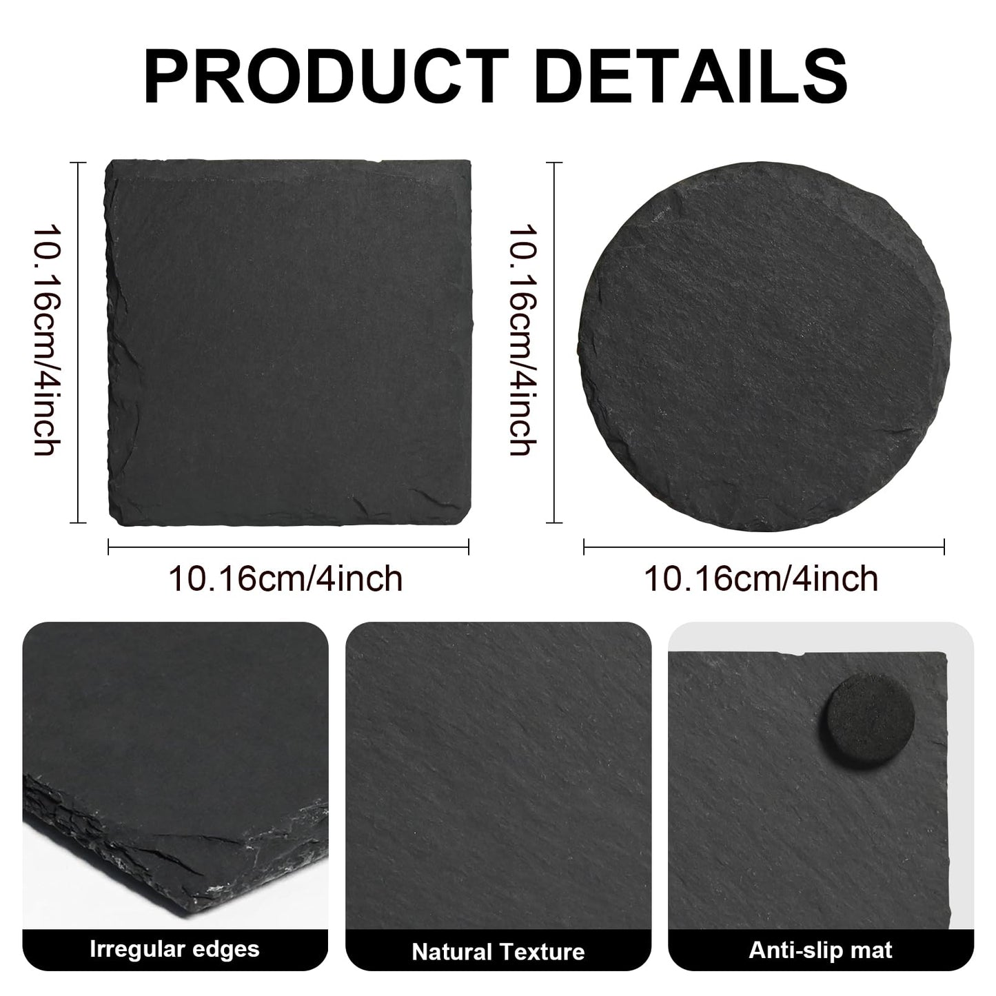 48 Pack 4 Inch Slate Coasters,Black Blank Slate for Laser Engraving,Square & Round Slate Coasters Bulk for Home & Bar Table Protection (24 Square + 24 Round)