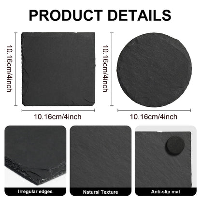 48 Pack 4 Inch Slate Coasters,Black Blank Slate for Laser Engraving,Square & Round Slate Coasters Bulk for Home & Bar Table Protection (24 Square + 24 Round)